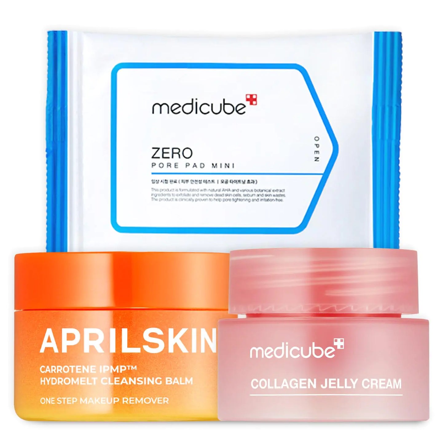 APRILSKIN Cleansing Balm Mini & medicube Zero Pore Pads & Collagen Jelly Cream Mini Stocking Stuffers for Women