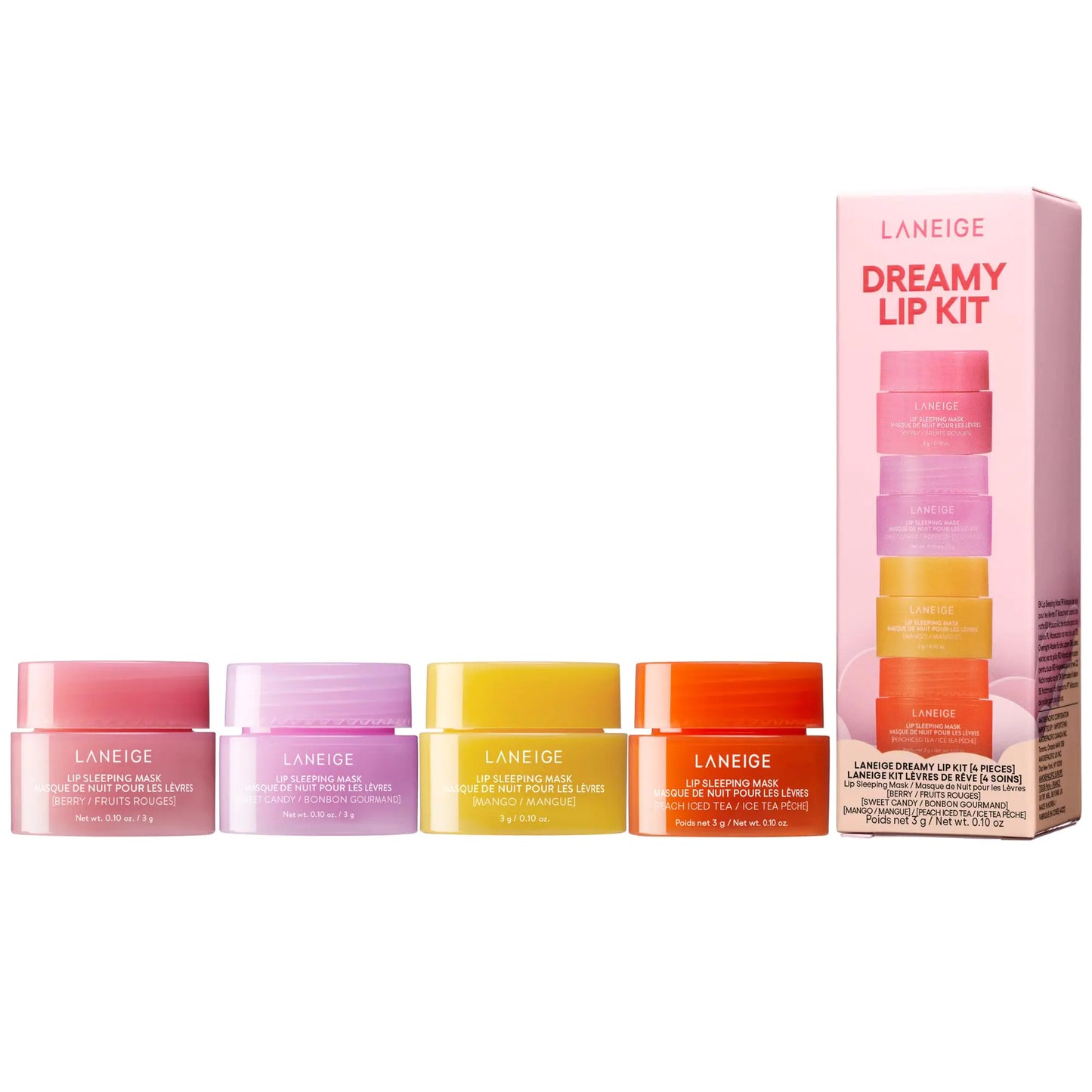 LANEIGE Dreamy Lip Kit: Lip Sleeping Mask Berry Sweet Candy Mango and Peach Iced Tea Nourish Hydrate Vitamin C Shea Butter Coconut Oil