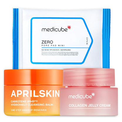 APRILSKIN Cleansing Balm Mini & medicube Zero Pore Pads & Collagen Jelly Cream Mini Stocking Stuffers for Women